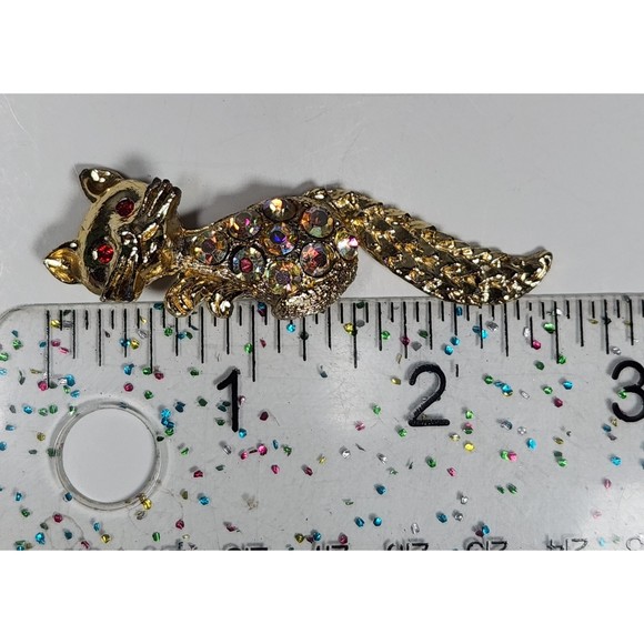 Vintage Rhinestone Cat Brooch Pin Gold Tone AB Rhines 2.25 in. - Picture 4 of 4